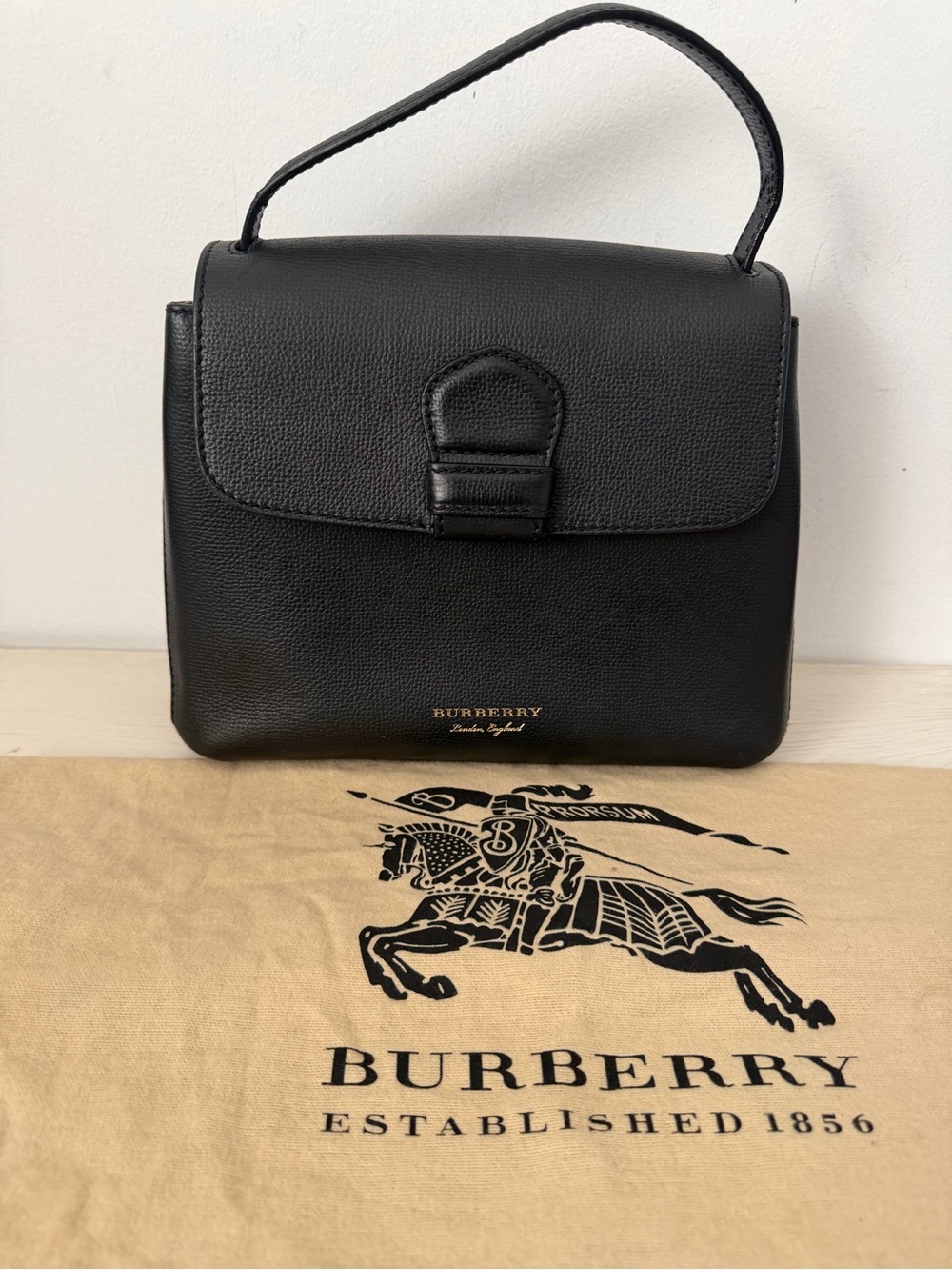 Burberry Black Leather Shoulder Bag with Top Handle